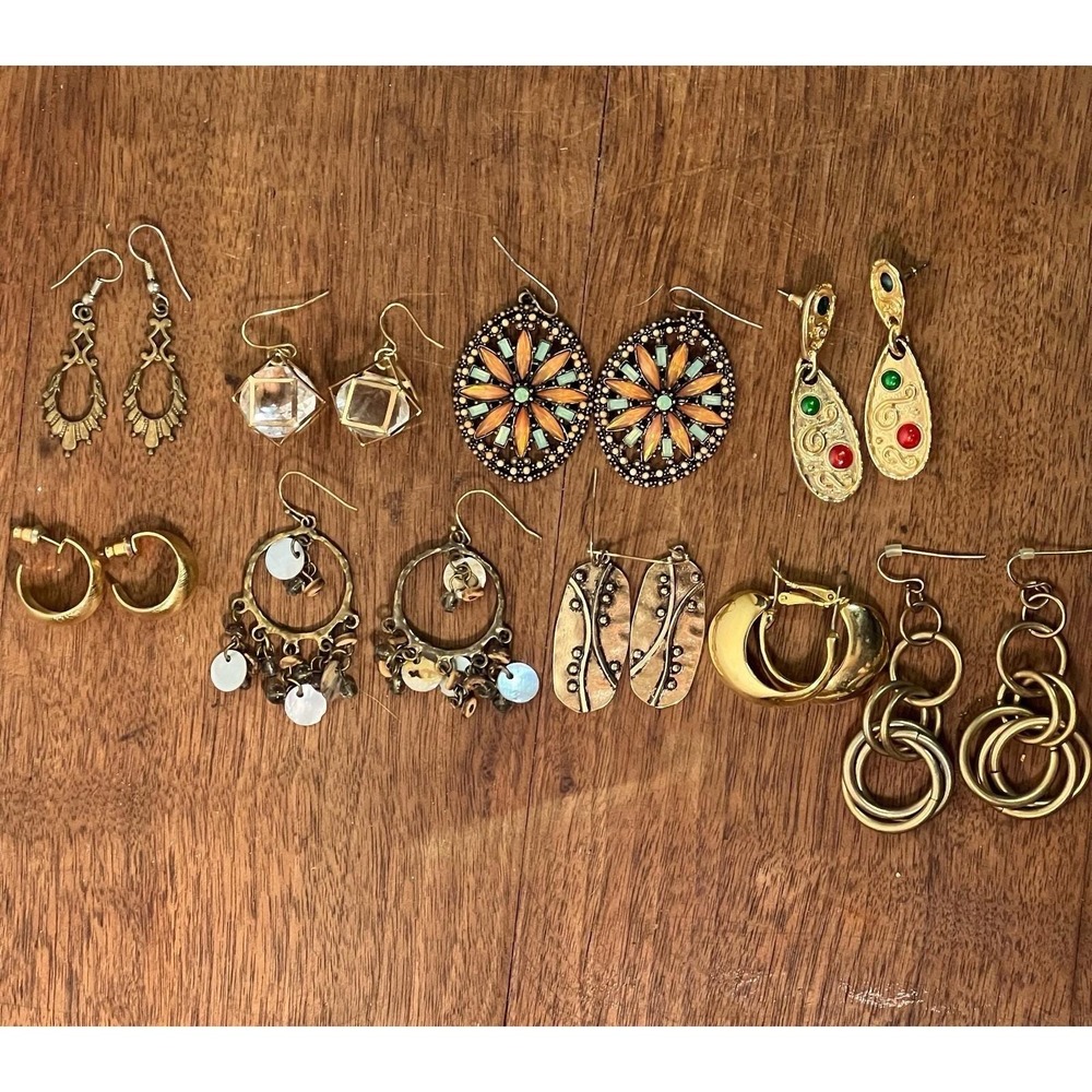 Small Lot Vtg Pierced Earrings Dangle Charm Hoop Goldtone Coppertone Fantasy Mcm